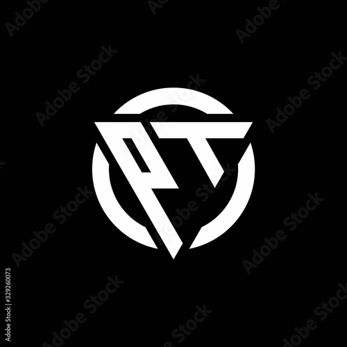 PT logo with triangle shape and circle rounded design template