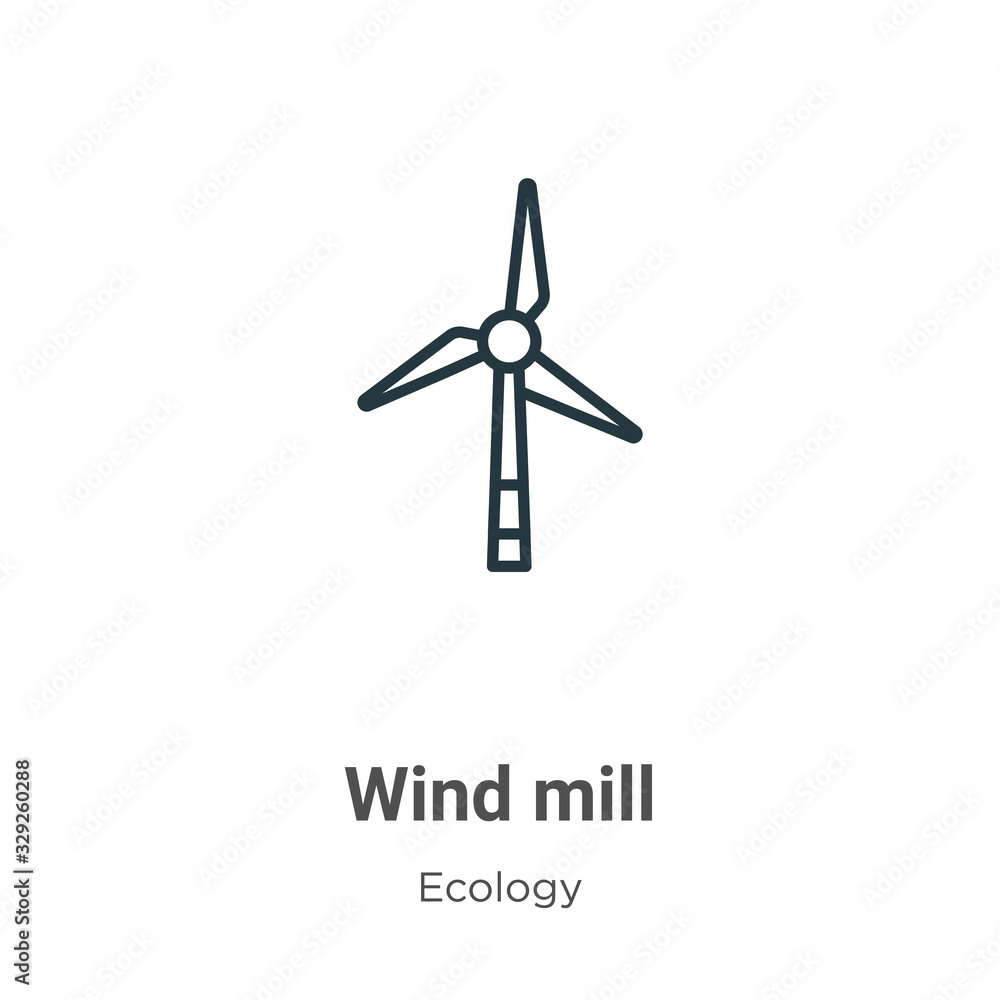 Wind mill outline vector icon. Thin line black wind mill icon, flat vector simple element illustration from editable ecology concept isolated stroke on white background