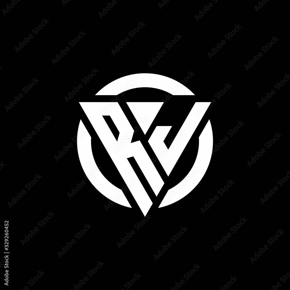 RJ logo with triangle shape and circle rounded design template RJ logo with triangle shape and circle rounded design template