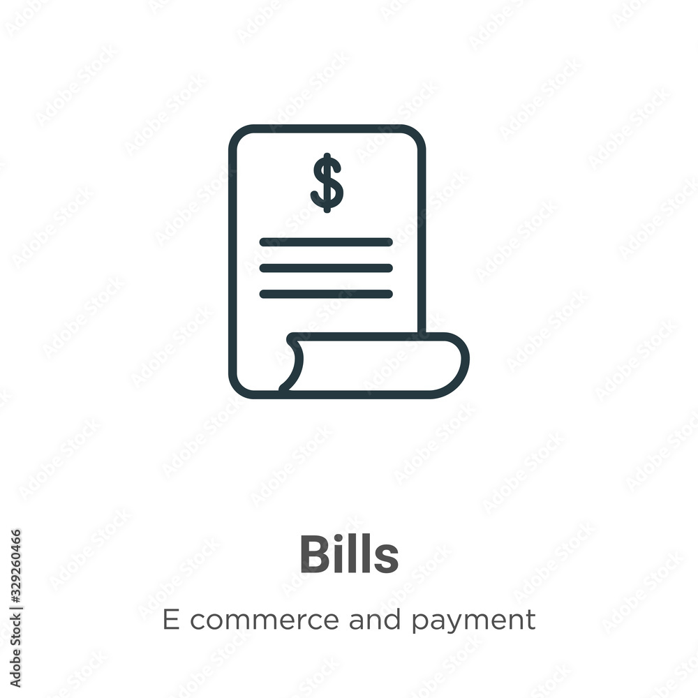 Simple Bill Icon Bills outline vector icon. Thin line black bills icon, flat vector ...