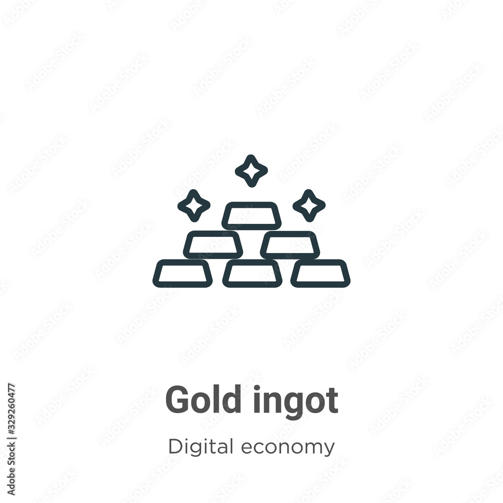 Gold ingot outline vector icon. Thin line black gold ingot icon, flat ...