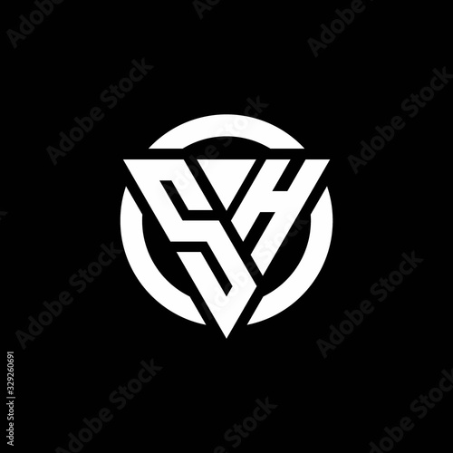 Free Download SH logo with triangle shape and circle rounded design template - GFXLoad