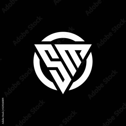 SM logo with triangle shape and circle rounded design template