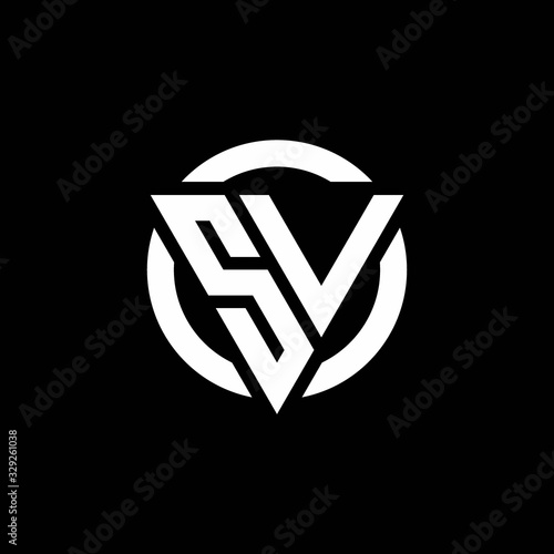 SV logo with triangle shape and circle rounded design template