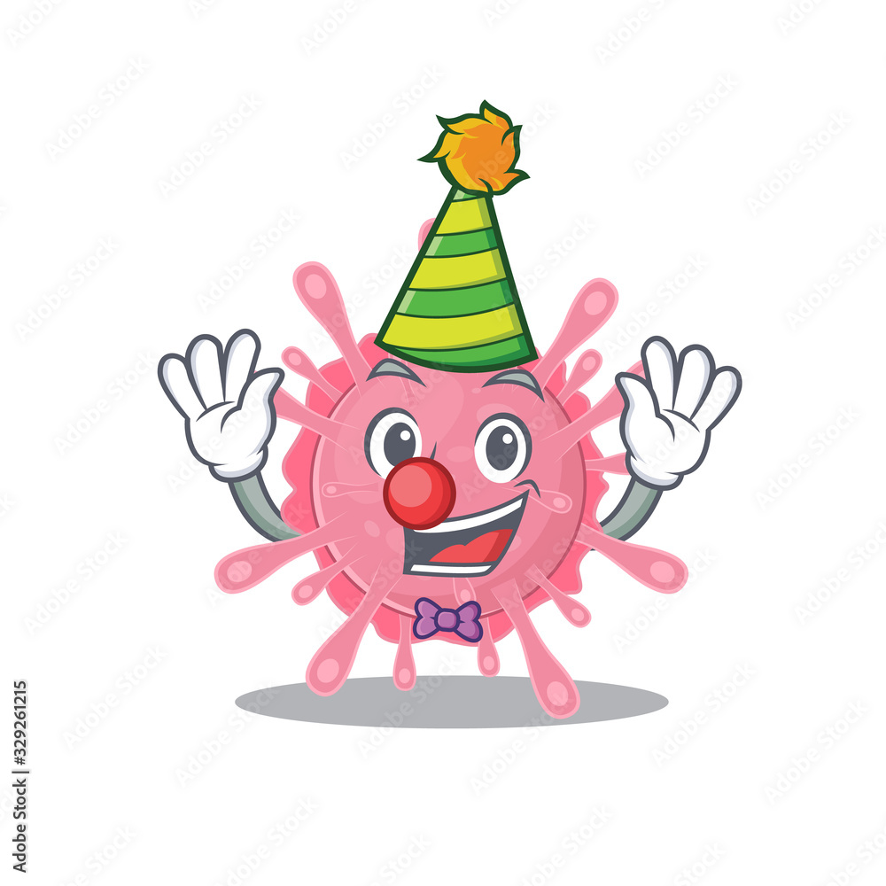 Cute and Funny Clown corona virus germ cartoon character mascot style Cute and Funny Clown corona virus germ cartoon character mascot style