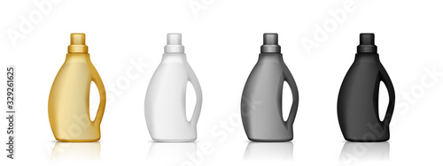 Set of realistic 3d plastic detergent bottles mockup isolated on white background