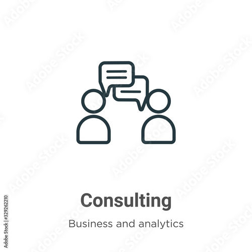 Consulting outline vector icon. Thin line black consulting icon, flat vector simple element illustration from editable business and analytics concept isolated stroke on white background