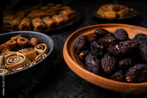 Canvas Print baklava and dates on tray