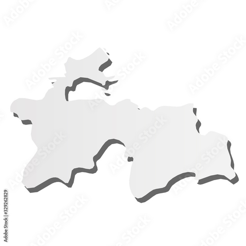 Tajikistan - grey 3d-like silhouette map of country area with dropped shadow. Simple flat vector illustration