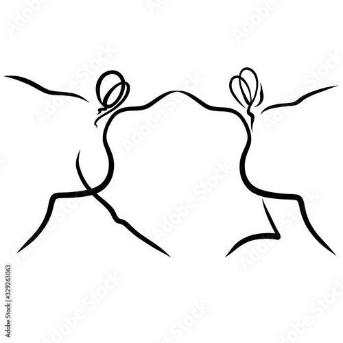 two slender women dance or show a sporting exercise