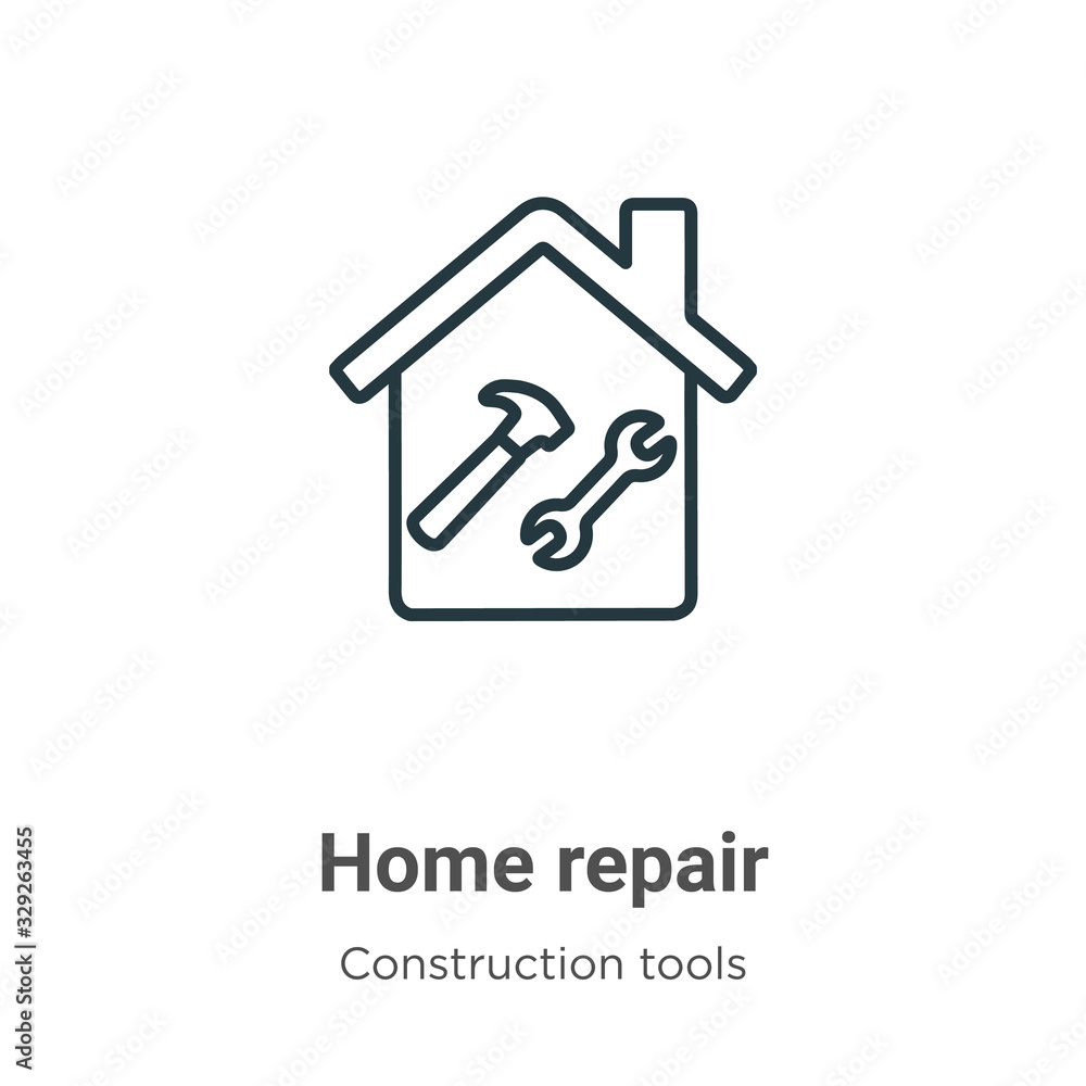 Naklejka premium Home repair outline vector icon. Thin line black home repair icon, flat vector simple element illustration from editable construction concept isolated stroke on white background