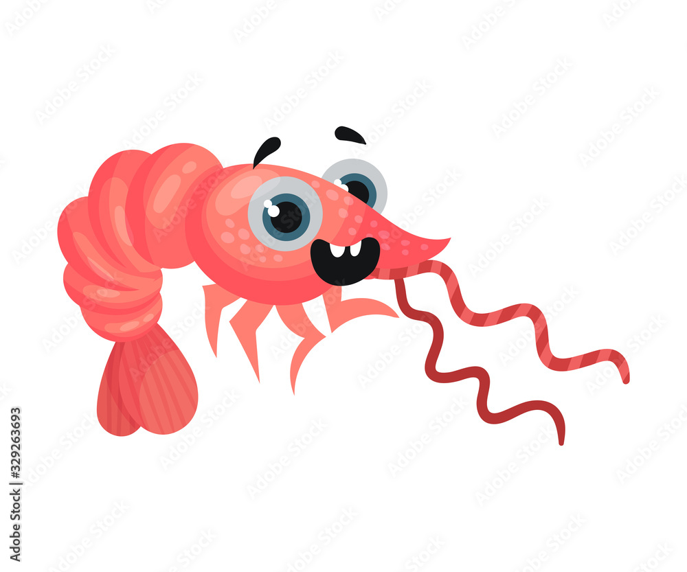 Cute Shrimp Cartoon Character with Big Eyes Vector Illustration Stock ...