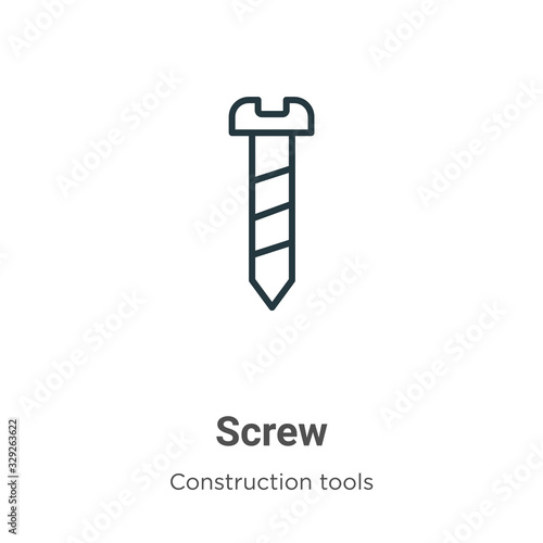 Screw outline vector icon. Thin line black screw icon, flat vector simple element illustration from editable construction tools concept isolated stroke on white background