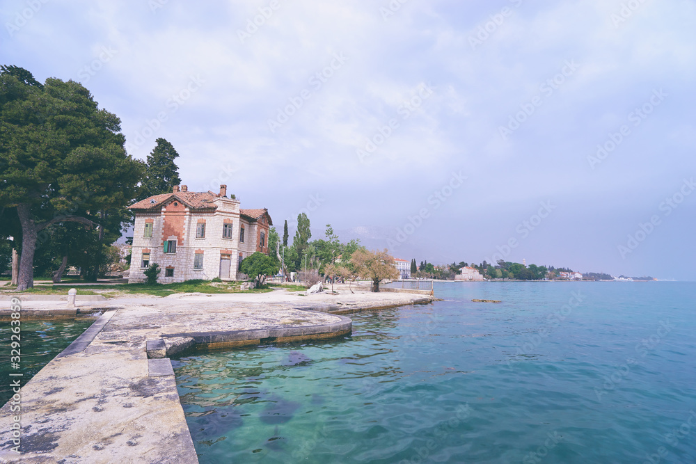 Kastel coast in Dalmatia,Croatia. Famous tourist destination. Old town near on the Adriatic seashore.