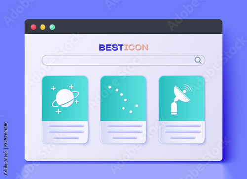 Set Great Bear constellation, Planet and Radar icon. Vector