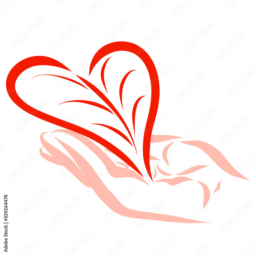 Fototapeta premium red heart shaped leaf in the palm of hand