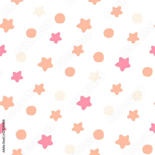 Pink confetti star pattern. Holiday Vector bright background.