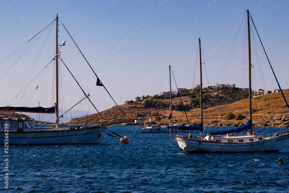 Sailboats in the harbor Vourkari in Kea Island, Greece