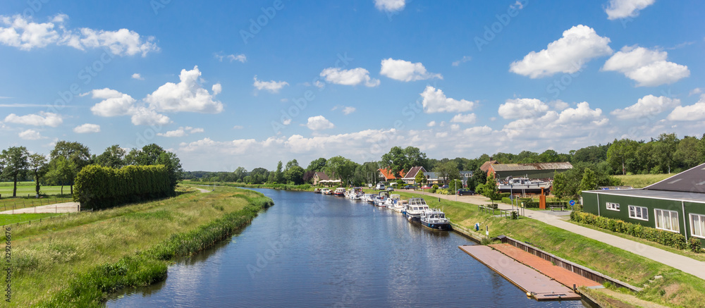 Panorama of the Hoogeveense Vaart canal in Drenthe, Netherlands