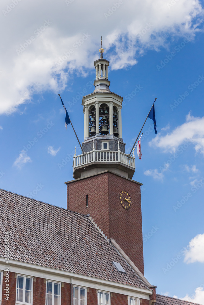 Tower of the historic city hall of Hoogeveen, Netherlands