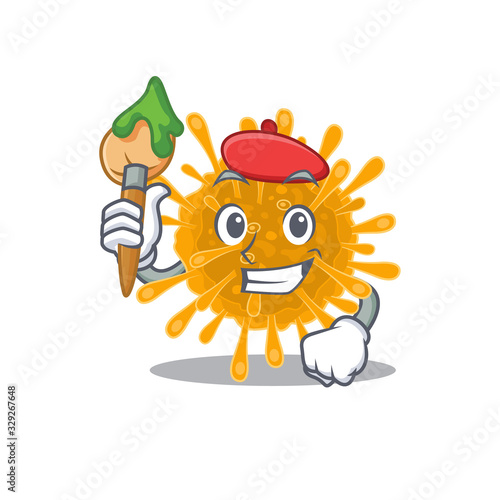 Talented coronaviruses Artist cartoon character with brush