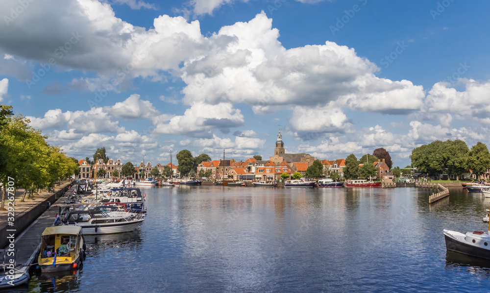 View over the harbor of historic village Blokzijl, Netherlands