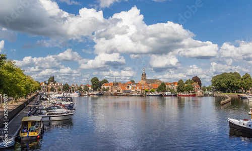 View over the harbor of historic village Blokzijl, Netherlands