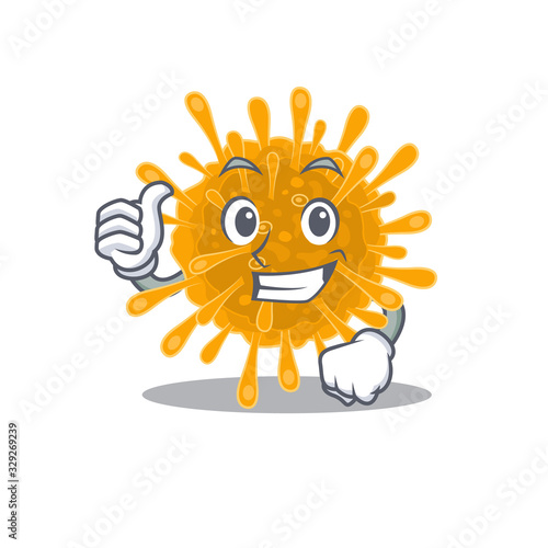 Cool coronaviruses cartoon design style making Thumbs up gesture