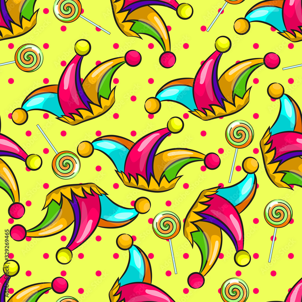 Seamless pattern. The card is suitable for birthday, April 1-fool's Day, humorous party, circus, children's textiles, paper, packaging.