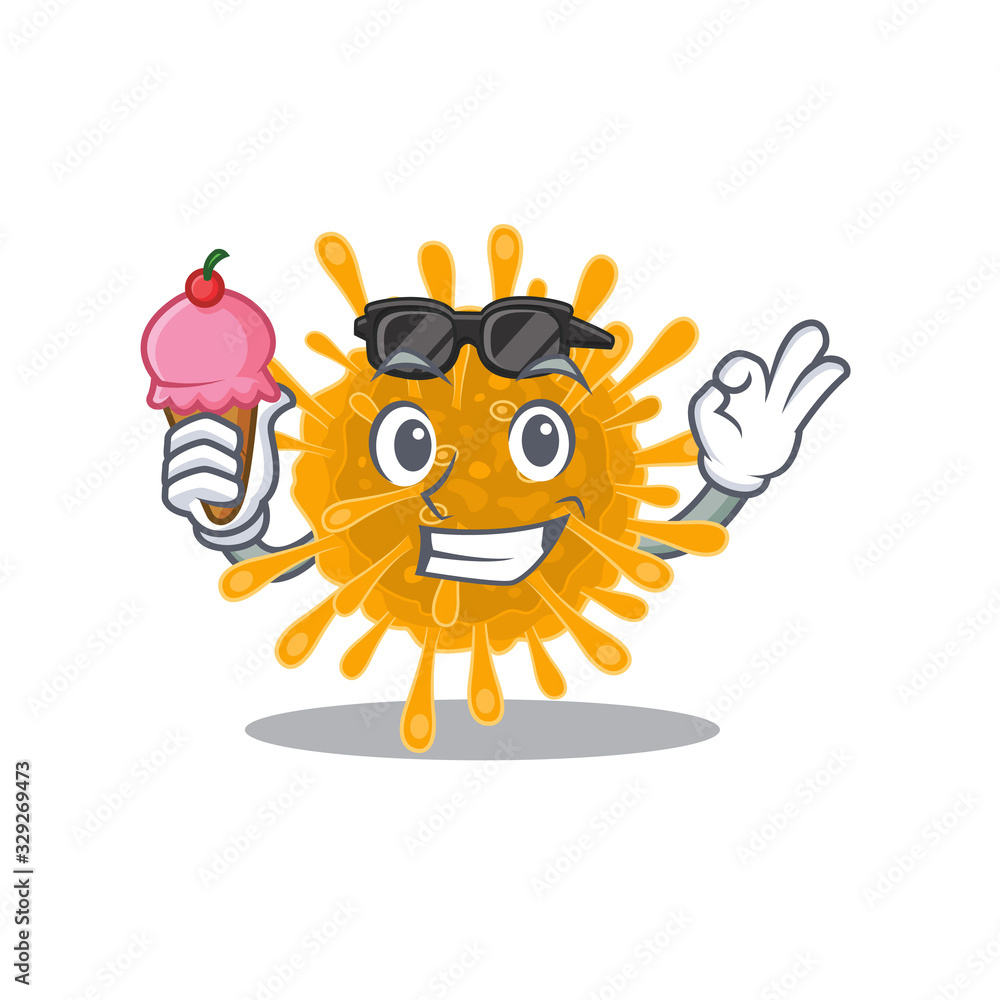 cartoon character of coronaviruses holding an ice cream