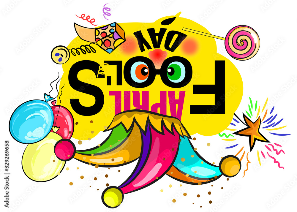 Fototapeta premium April 1 is fool's Day. The mask is funny, greeting card is suitable for birthday party, humorous party, circus.