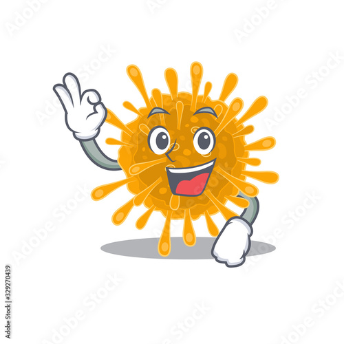 Coronaviruses cartoon character design style making an Okay gesture