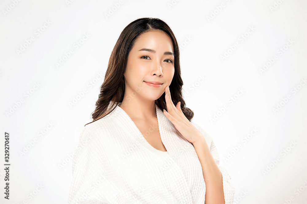 Portrait beautiful young asian woman clean fresh bare skin concept. Asian girl beauty face skincare and health wellness, Facial treatment, Perfect skin, Natural makeup, on white background, Portrait beautiful young asian woman clean fresh bare skin concept. Asian girl beauty face skincare and health wellness, Facial treatment, Perfect skin, Natural makeup, on white background,