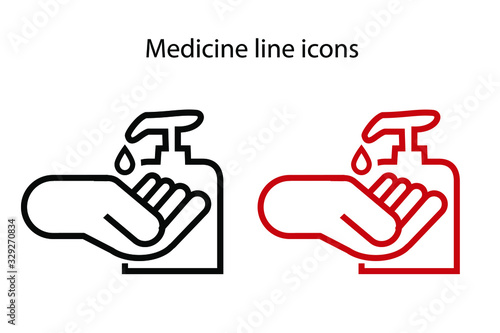 Vector medical icon, hand and disinfectant