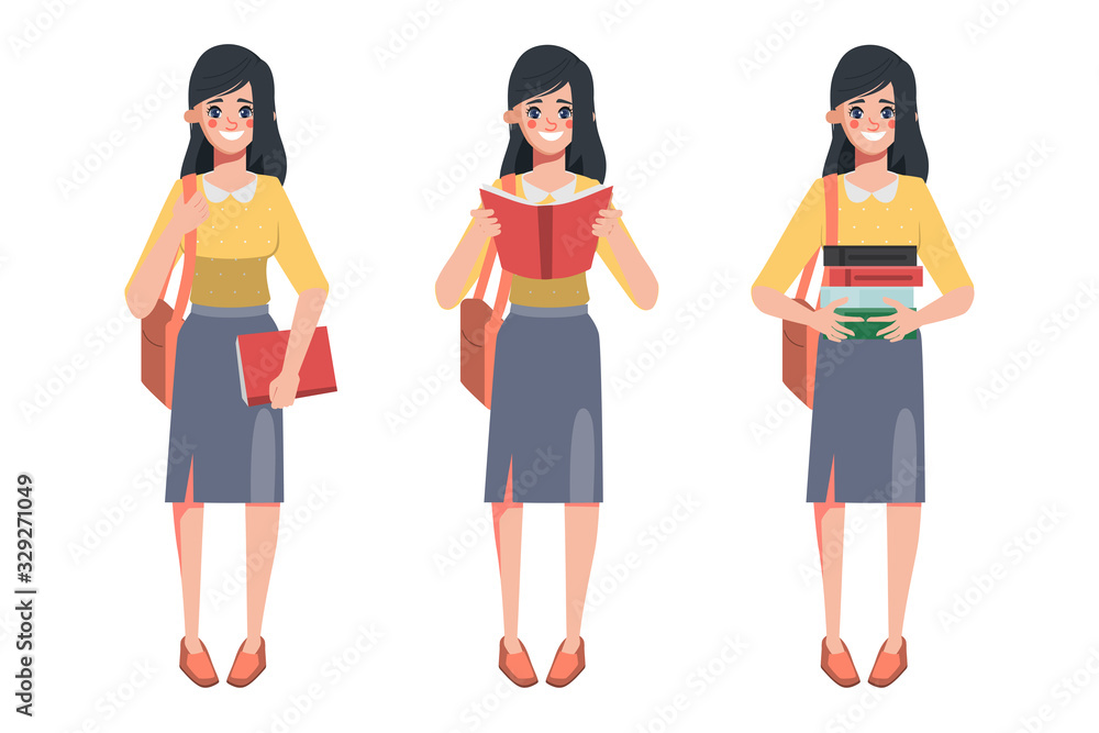 Woman character to reading with books. Woman character to reading with books.