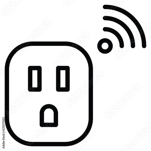 Wallmounted Smart Power Socket Concept, WiFi Electric Plug  Self closing door Female Socket on White background, Home Office Automation Fireproof material Equipment Vector Icon Design