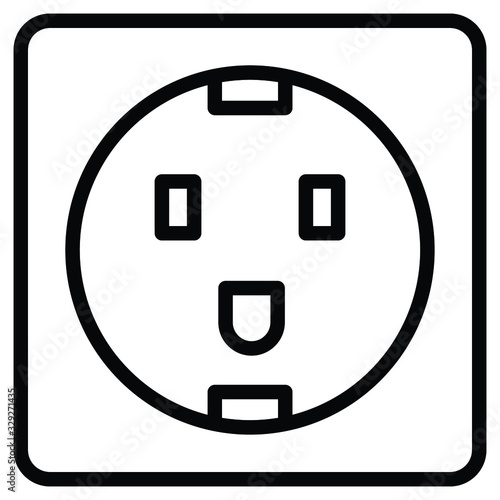 Electric Power Plate Concept, Plug In Female Socket Vector Icon Design, Wallmounted Household 220AC Board on white background