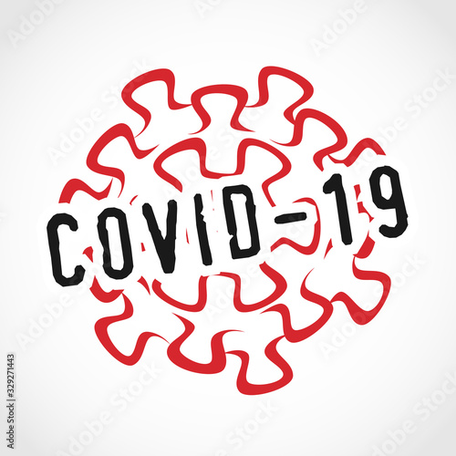 Coronavirus logo concept. Novel Coronavirus icon. COVID-19 disease image with black text. SARS pandemic red symbol. Isolated abstract graphic design template. Creative NCOV sign with typography.