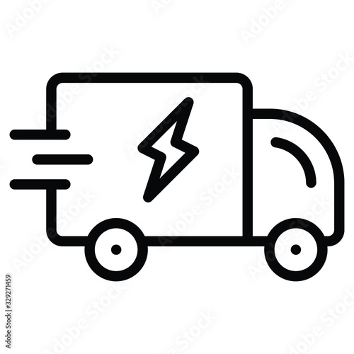 Electricity Power Vehicle Vector Icon Design, Van with Charge Sign on white background, Hybrid Electric Commercial Vehicle Concept