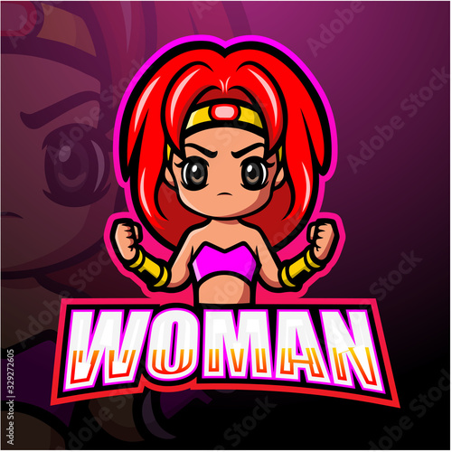 Fighter woman mascot esport logo design
