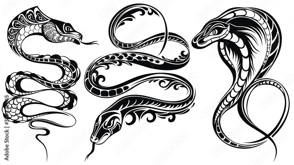 Black Snake Tattoo Design Snake Leaves Stock Vector Royalty Free  1999701482  Shutterstock