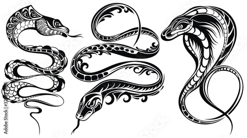 Black snakes sign on white background. Snake tattoo