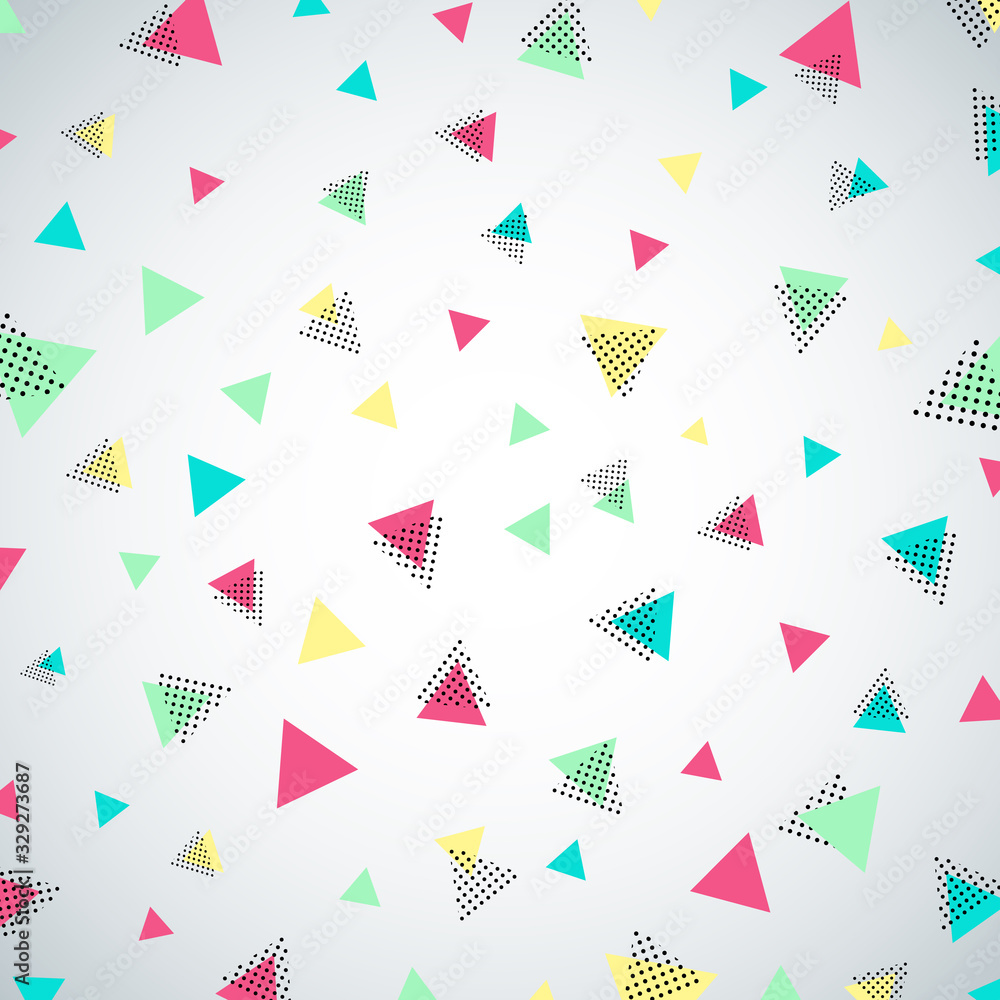 Abstract colorful Repeating confetti triangle pattern on white background. Abstract colorful Repeating confetti triangle pattern on white background.