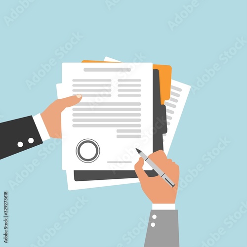 Contract in flat style, business concept, vector illustration