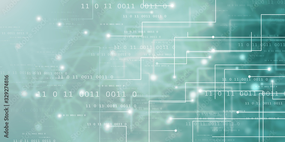 2d illustration abstract digital binary data on computer screen