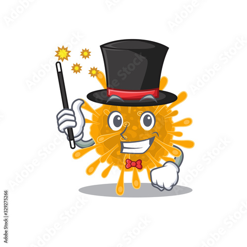 Charming coronaviruses cartoon design performance as a Magician style