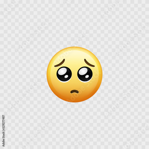 Pleading emoji face with big eyes. Isolated. Big eyes emoji. Vector