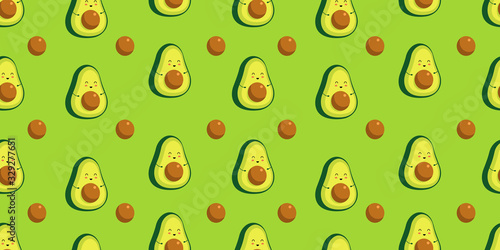 Green avocado pattern. Cute avocado. Seamless pattern.