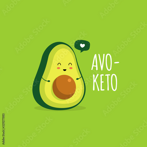 Avoketo. Cute avocado. Keto diet concept. Ketogenic diet. Vector