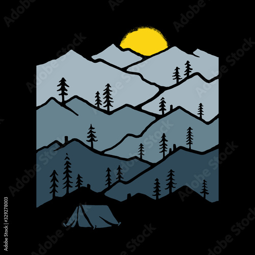 Mountain camp nature wild badge patch pin graphic illustration vector art t-shirt design